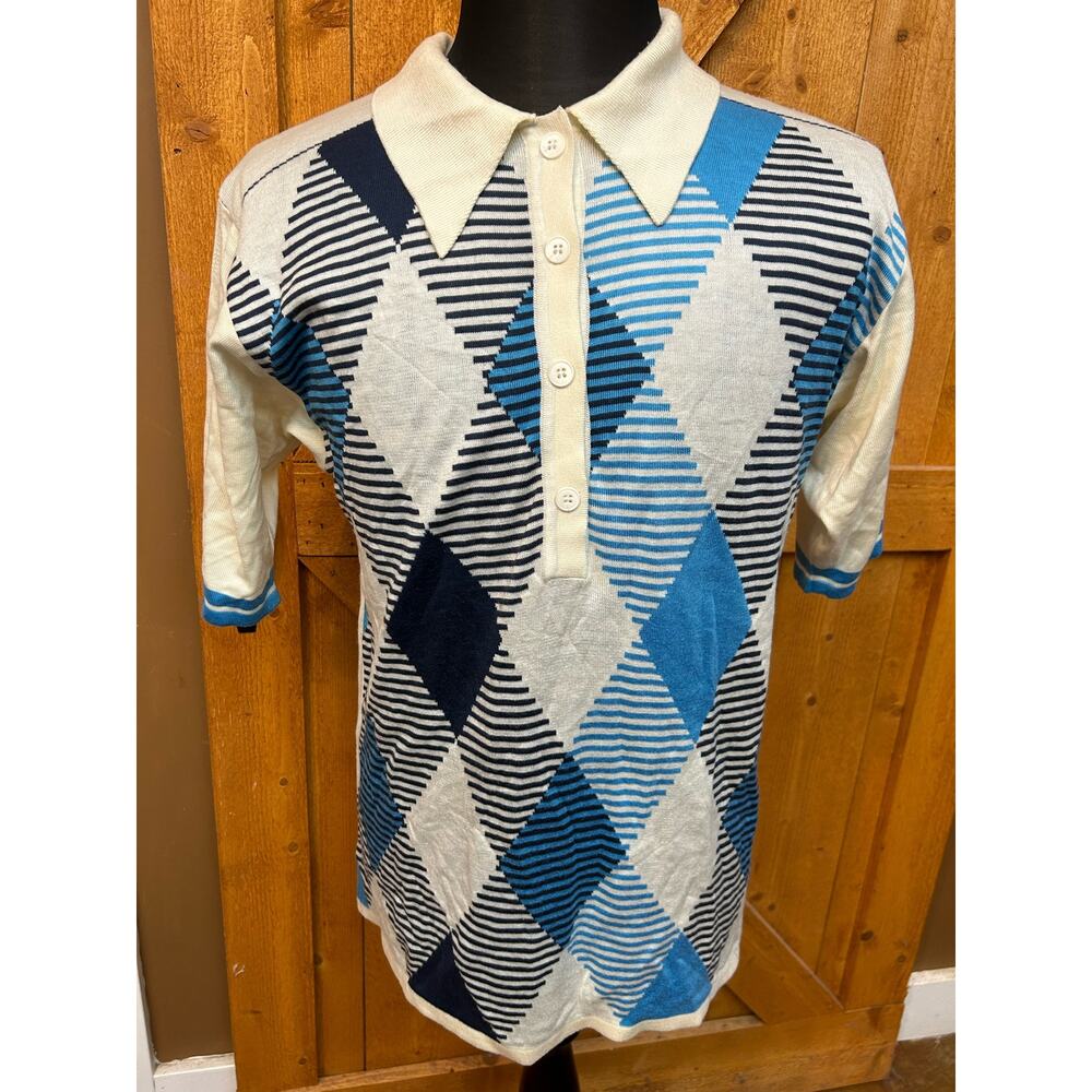 Men's Large Sweater Shirt Top Royalty Culture GUC Argyle Print